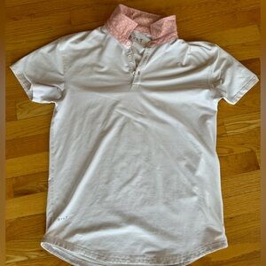 Men’s - BYLT - L - Polo - Light pink with Dark pink collar w/ white polka dots